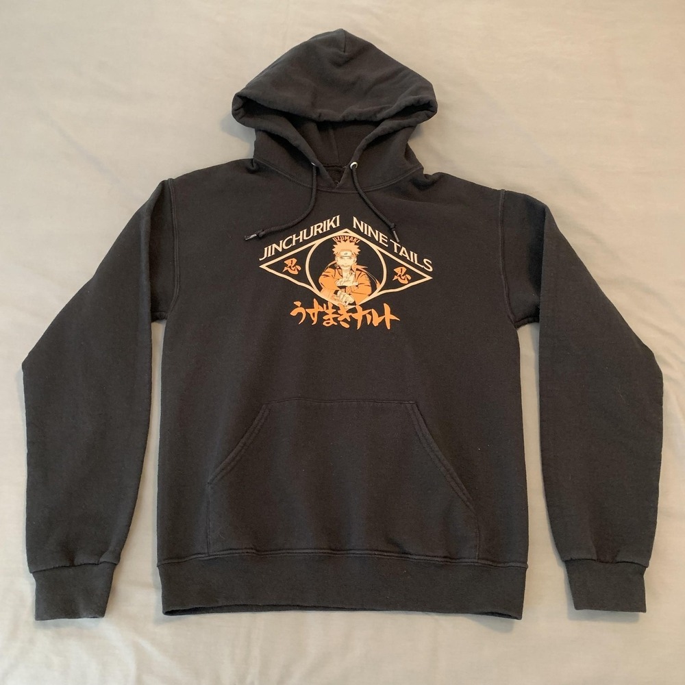 Naruto Hoodie Mens Small Black Jinchuriki‎ Nine Tails Uzumaki Anime Graphic